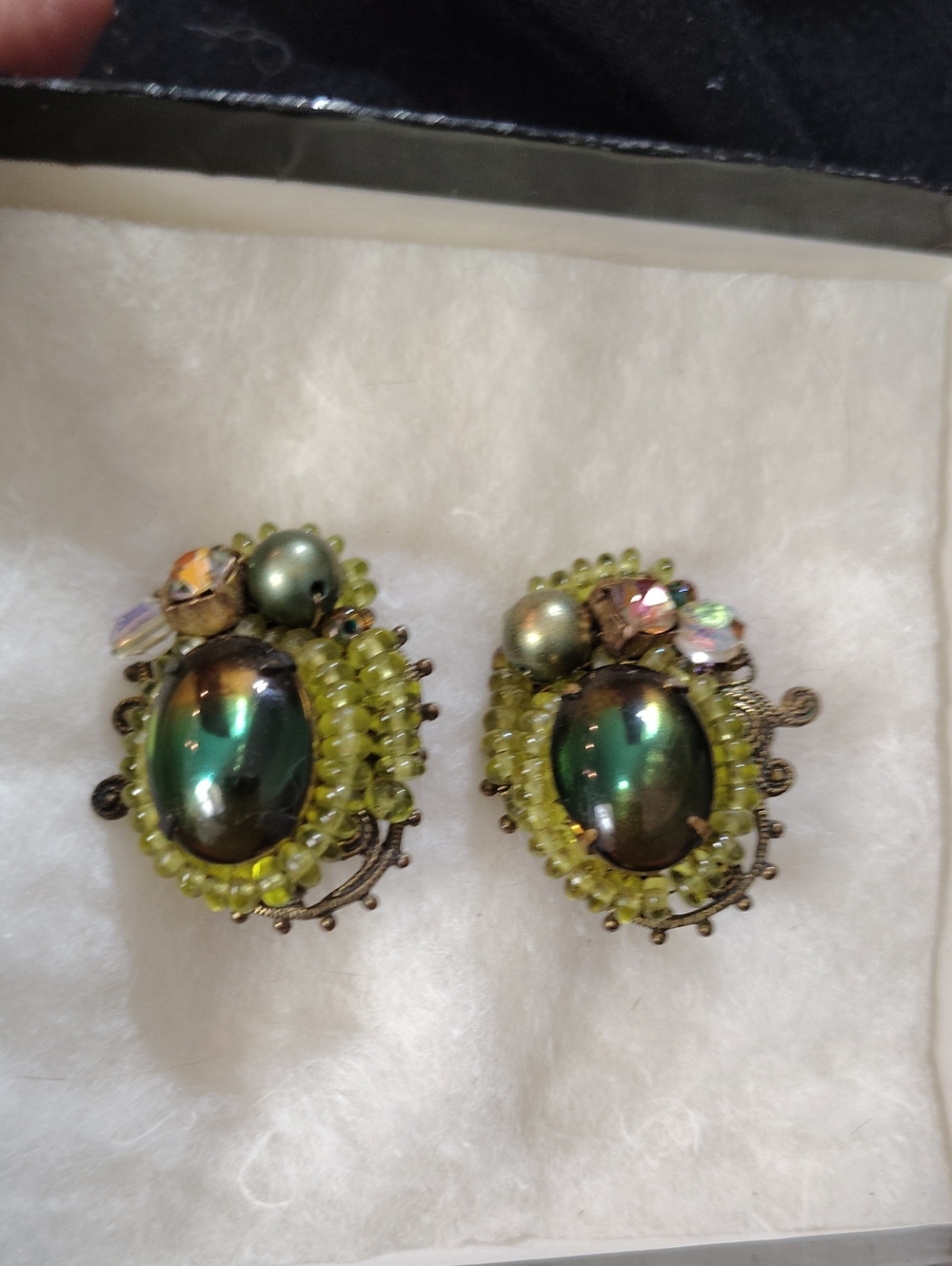 Vintage Irredecent And Aurora Borealis Stone Earrings